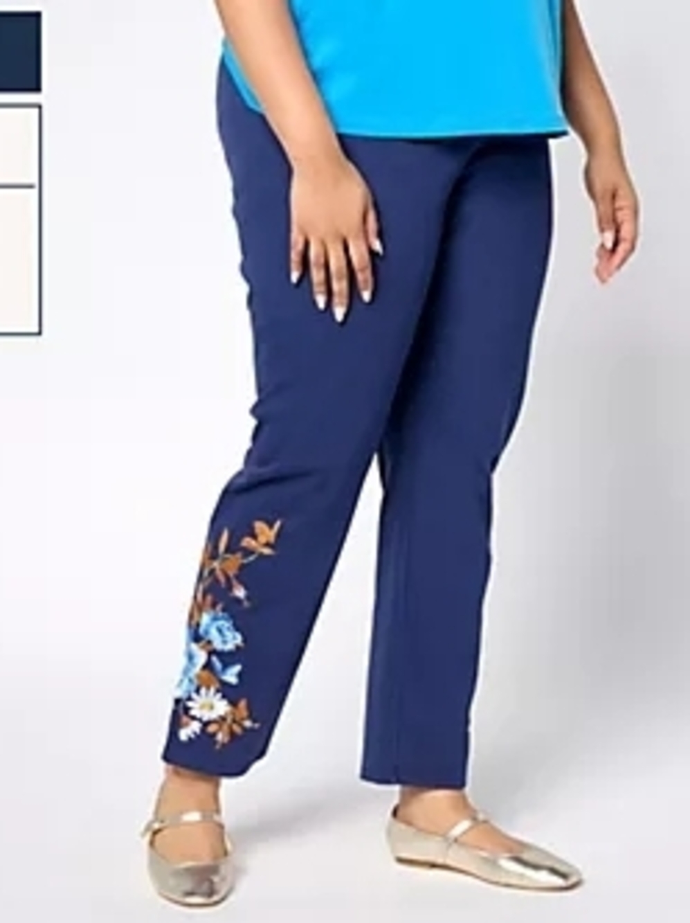 Women with Control Navy Ankle Pants with Floral Appliqué NWT XLP